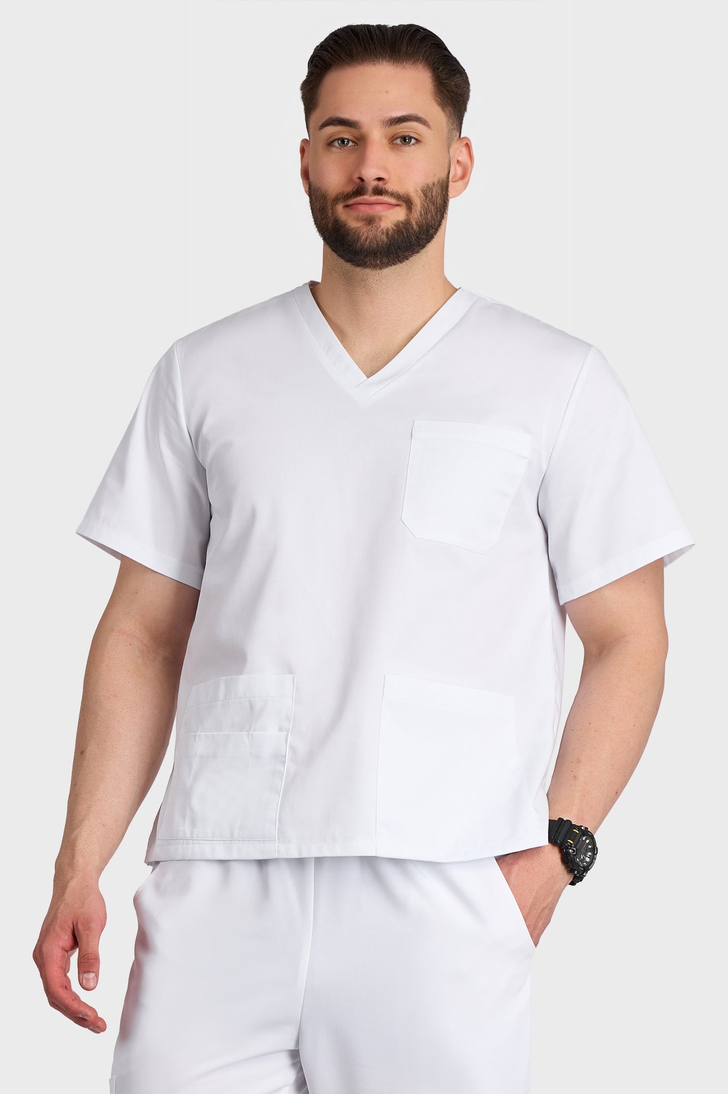 Bluza Medicala Hugo Barbati - Alb - vedere frontala - Akitex