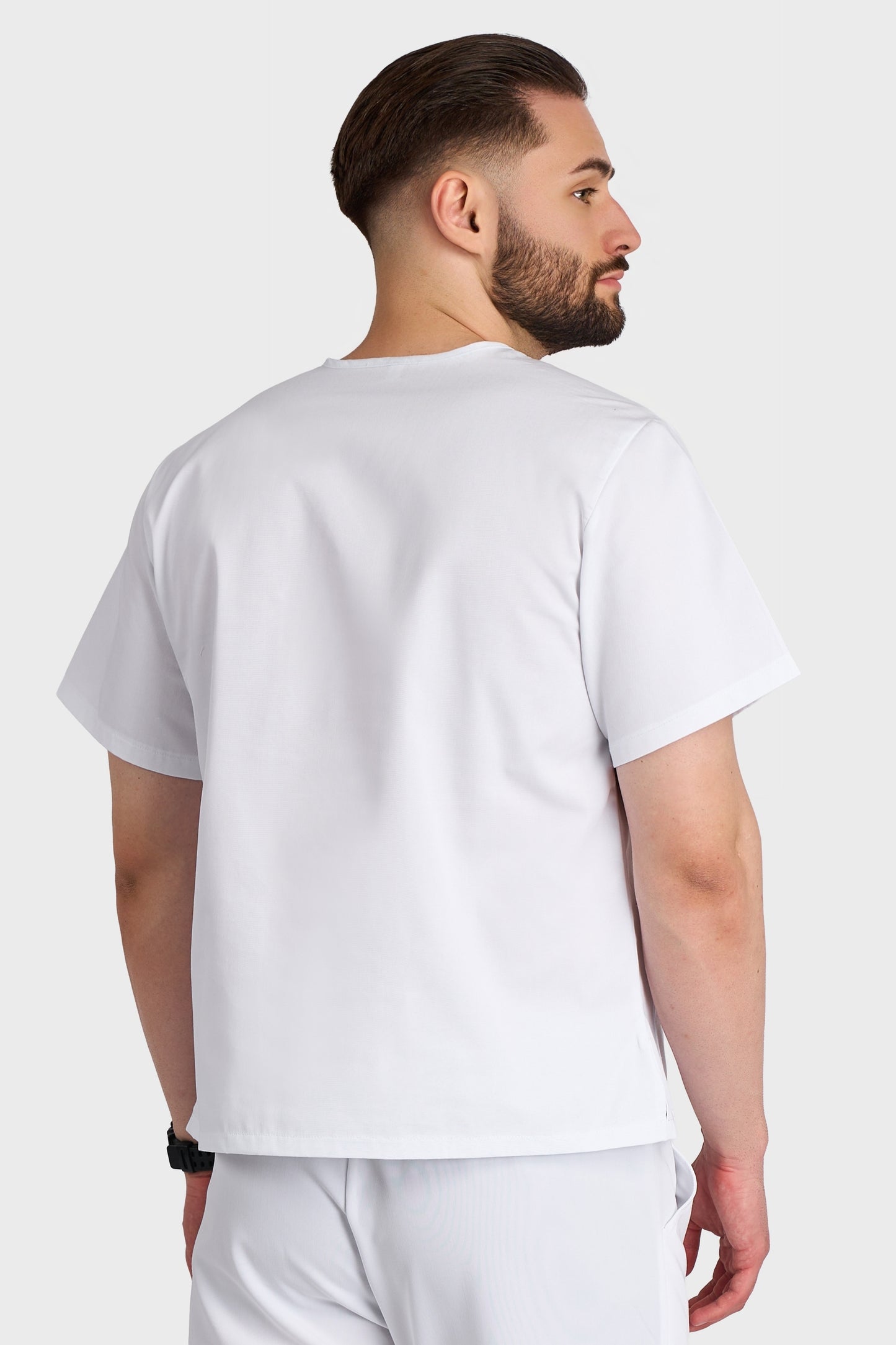 Bluza Medicala Hugo Barbati - Alb - vedere spate - Akitex
