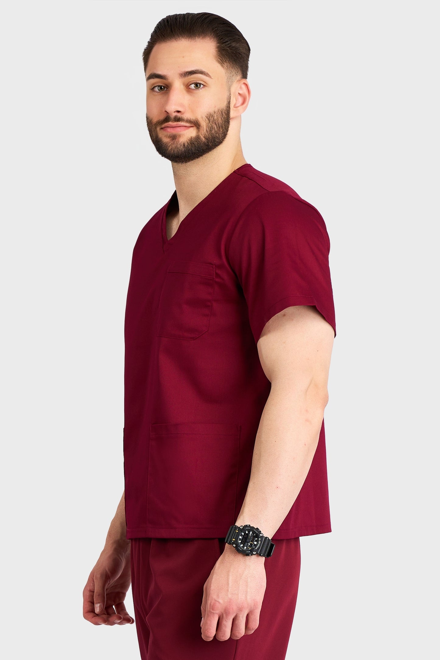 Bluza Medicala Hugo Barbati - Bordo - vedere laterala - Akitex