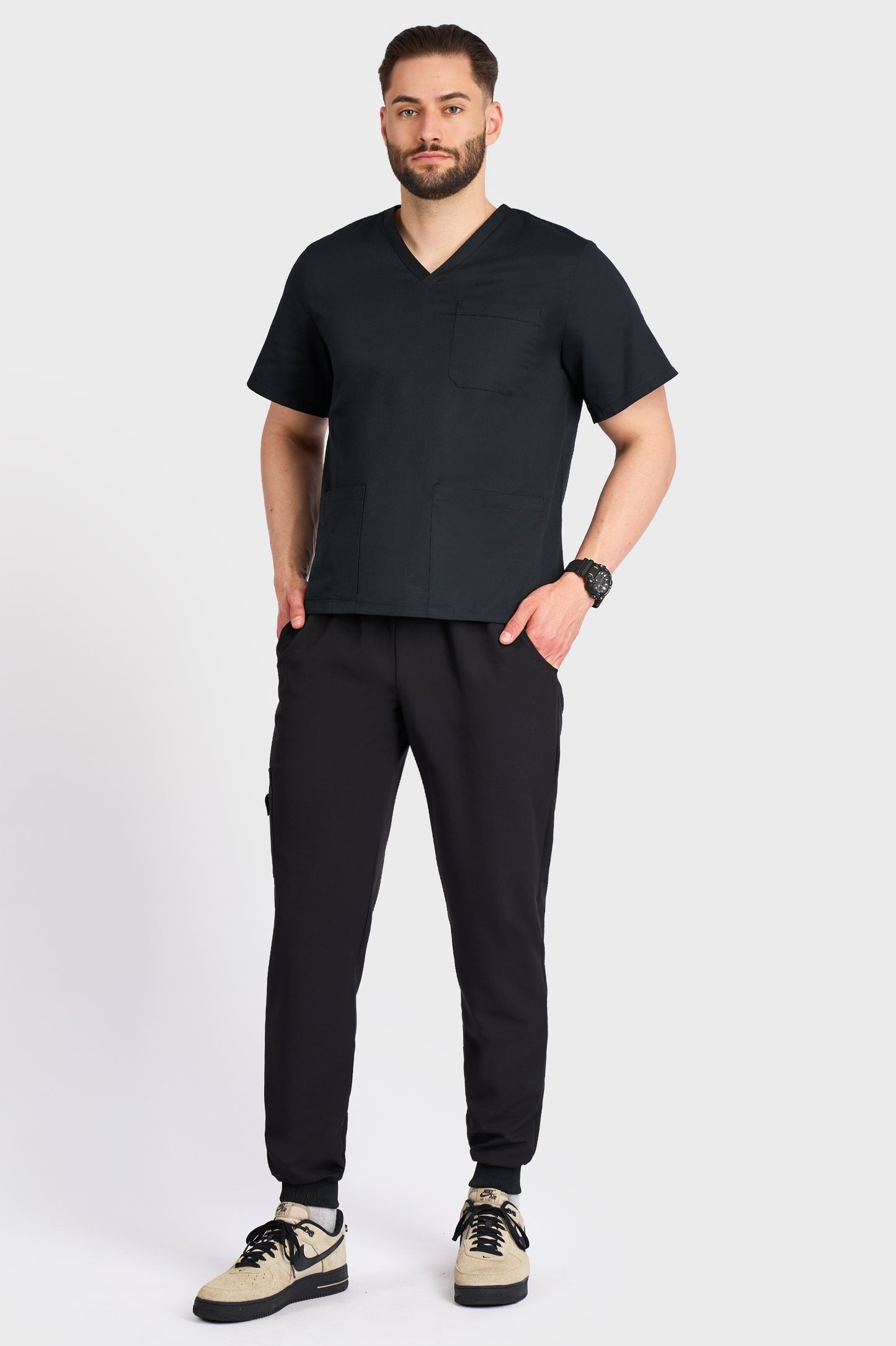 Bluza Medicala Hugo Barbati - Negru - vedere totala - Akitex