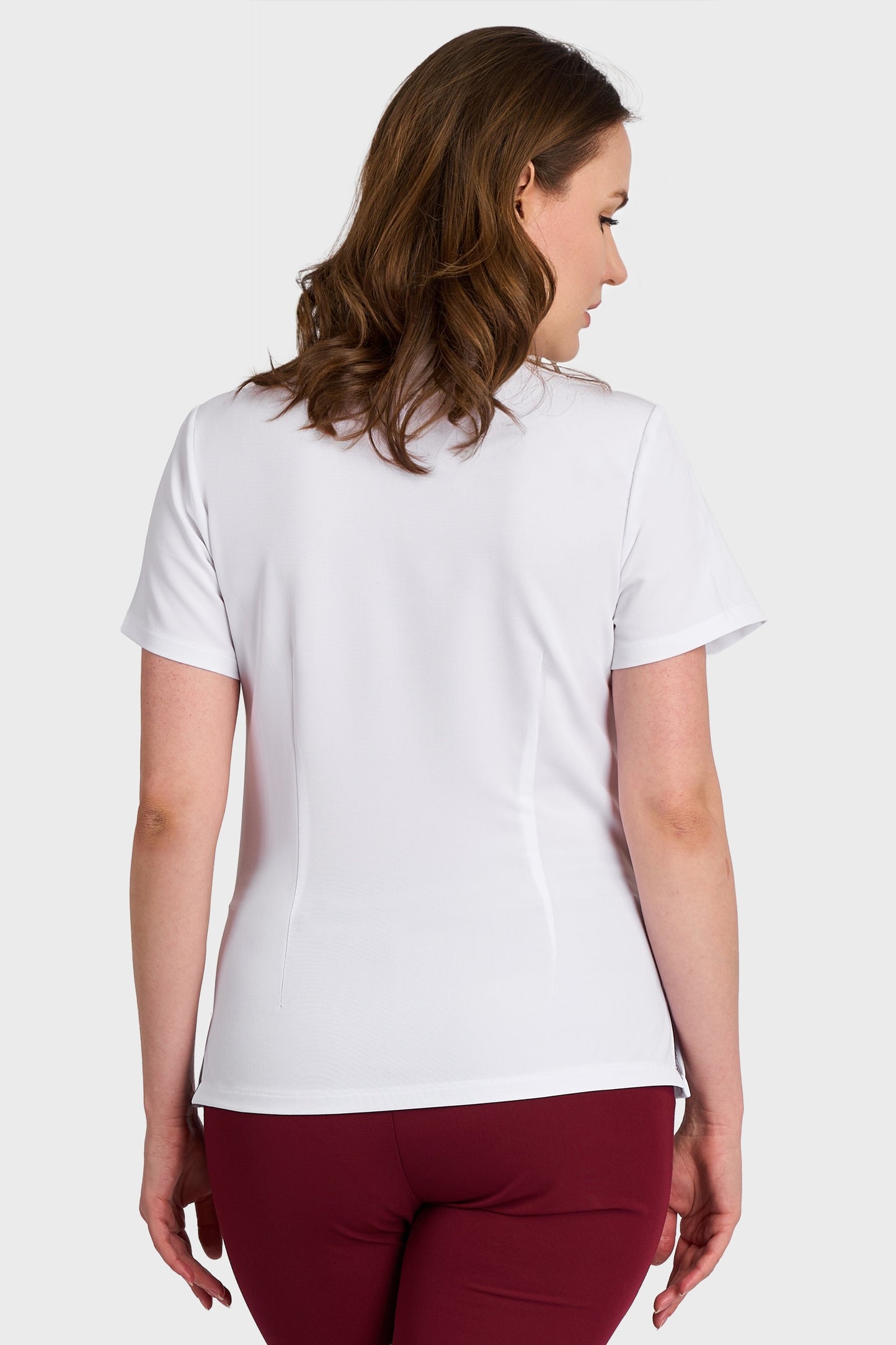 Bluza Medicala Rafaela Stretch - Alb - vedere spate - material elastic - Akitex