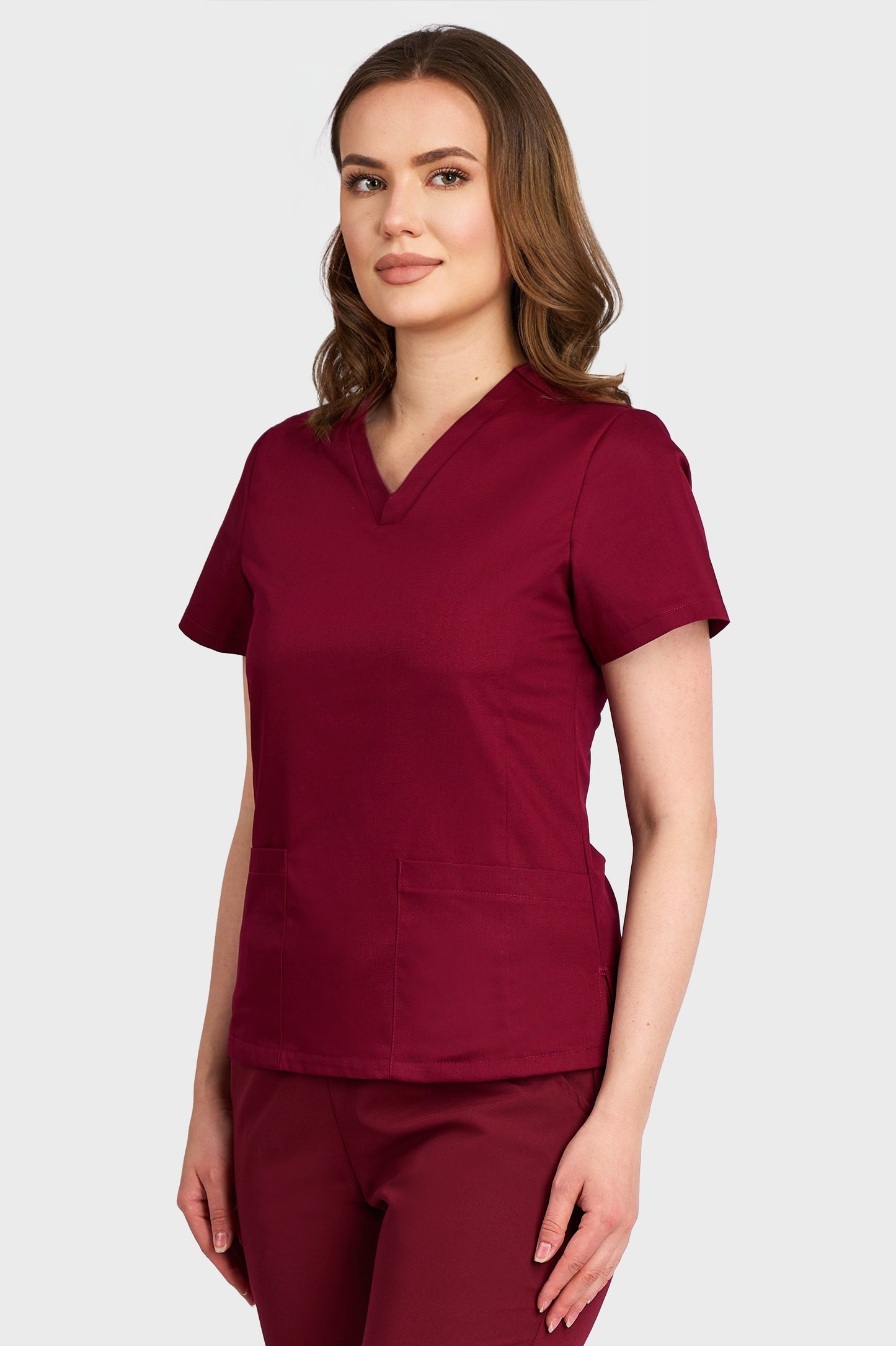 Bluza Medicala Rafaela Stretch - Bordo - vedere laterela - material elastic - Akitex