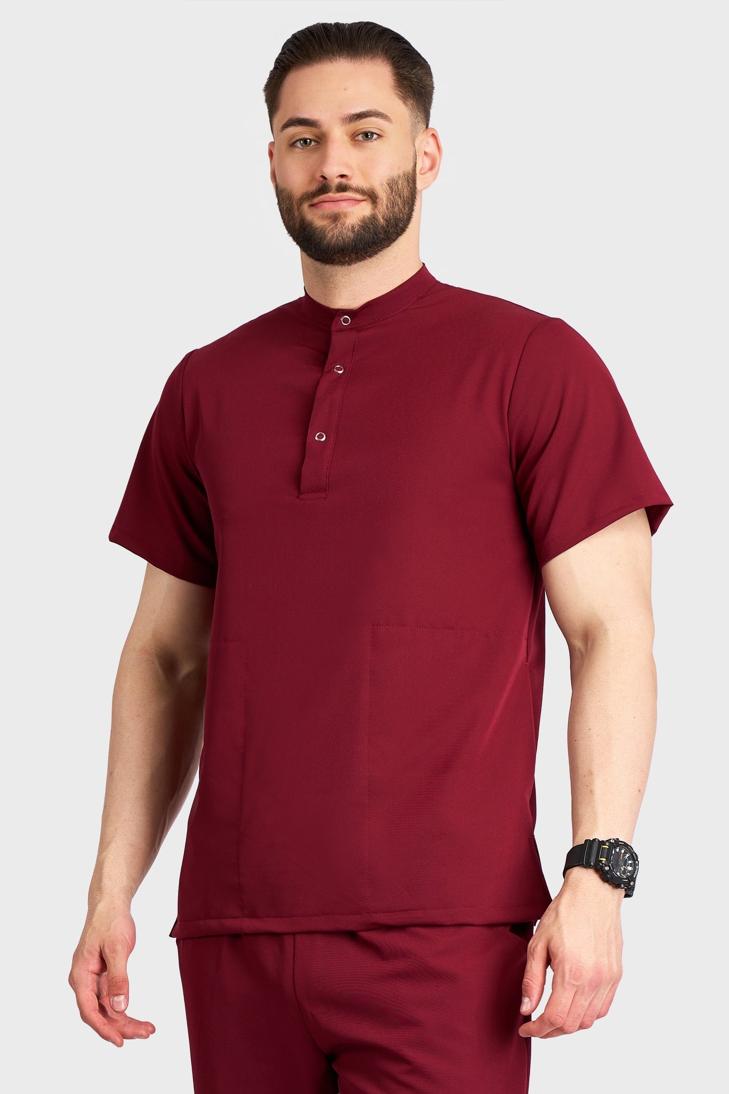 Bluza Medicala Valuca STRETCH Barbati - Bordo - vedere frontala - material elastic - Akitex