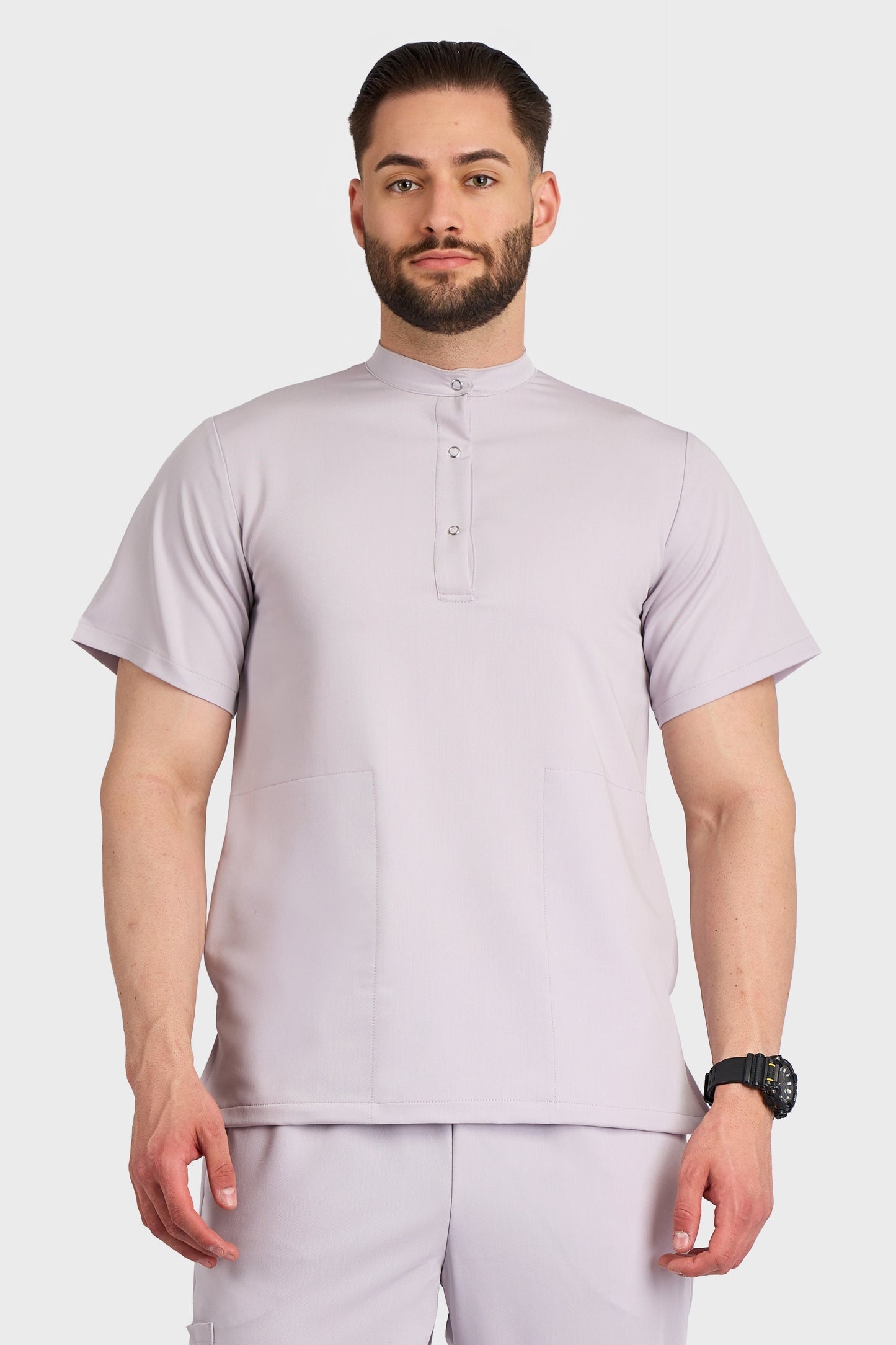 Bluza Medicala Valuca STRETCH Barbati - Gri - vedere frontala - material elastic - Akitex