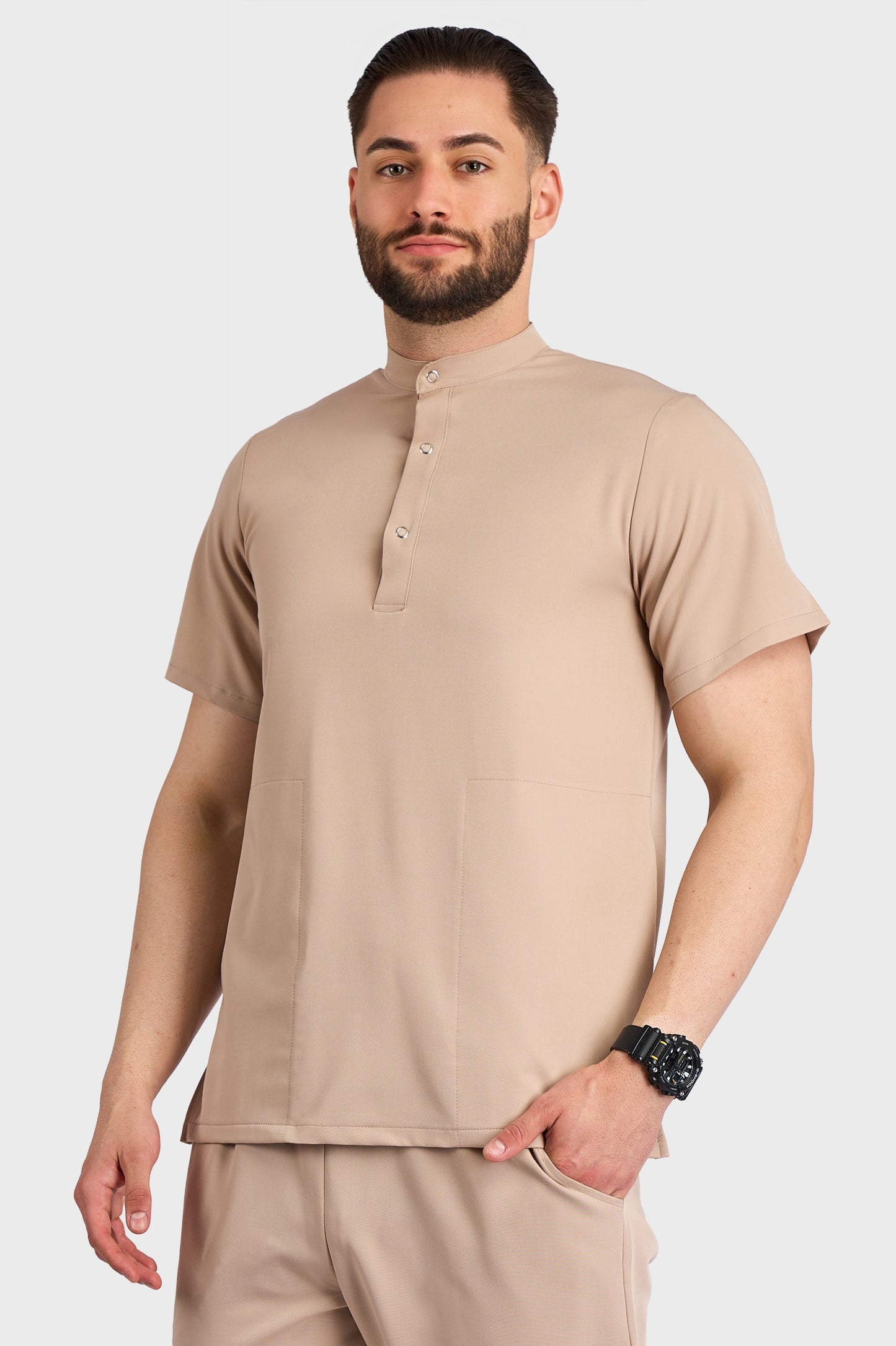 Bluza Medicala Valuca STRETCH Barbati - Safari - vedere frontala - material elastic - Akitex