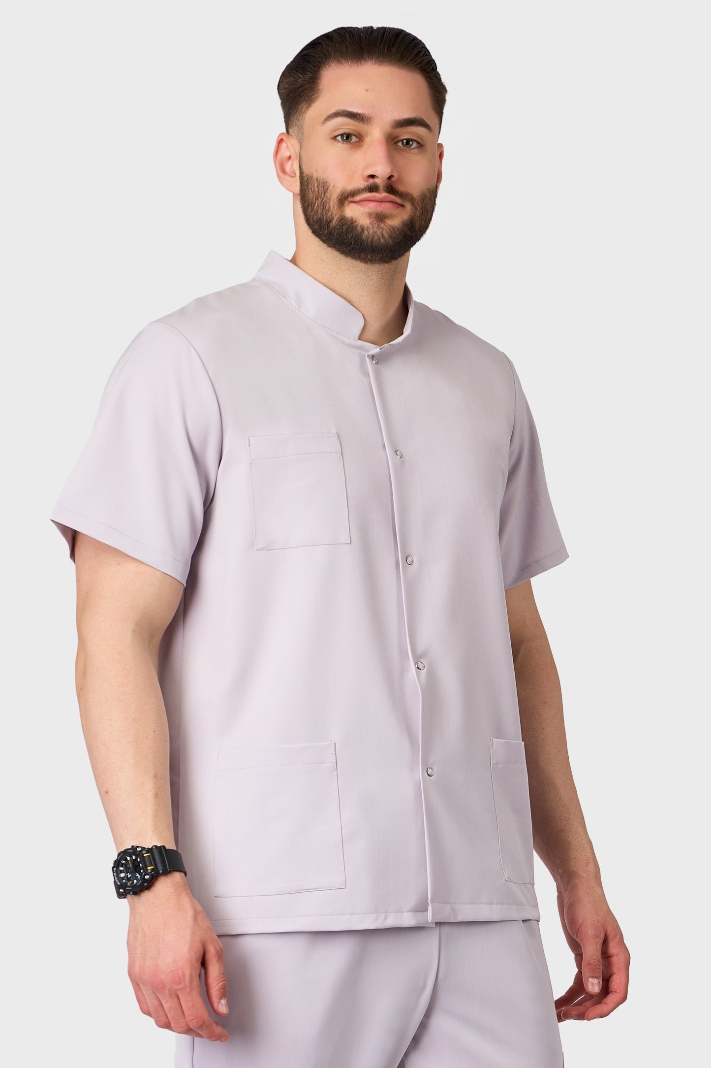 Halat Medical Jack - Gri - vedere frontala - material elastic- Akitex
