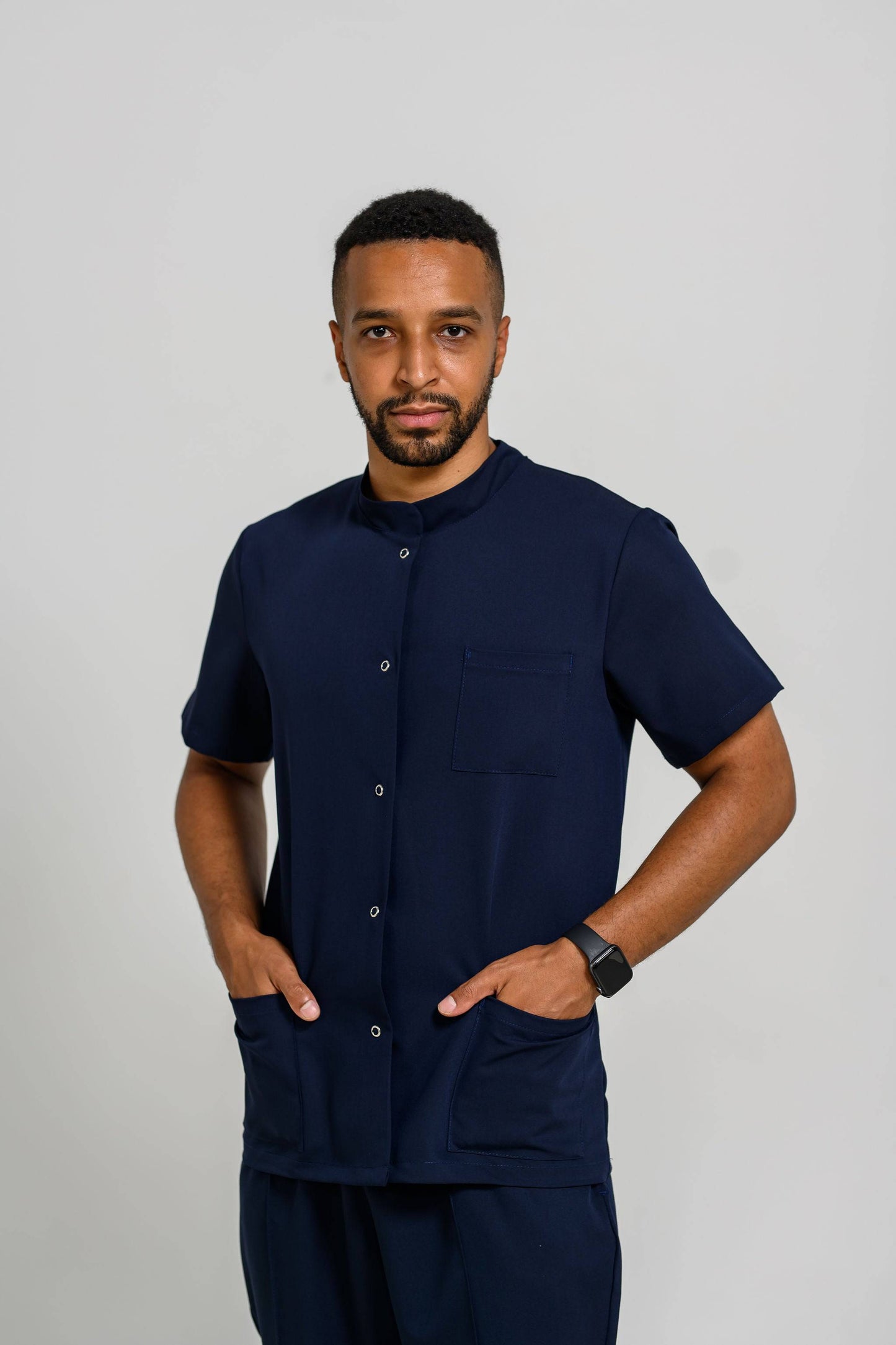 Halat Medical Jack - Navy - vedere laterala - material elastic - Akitex