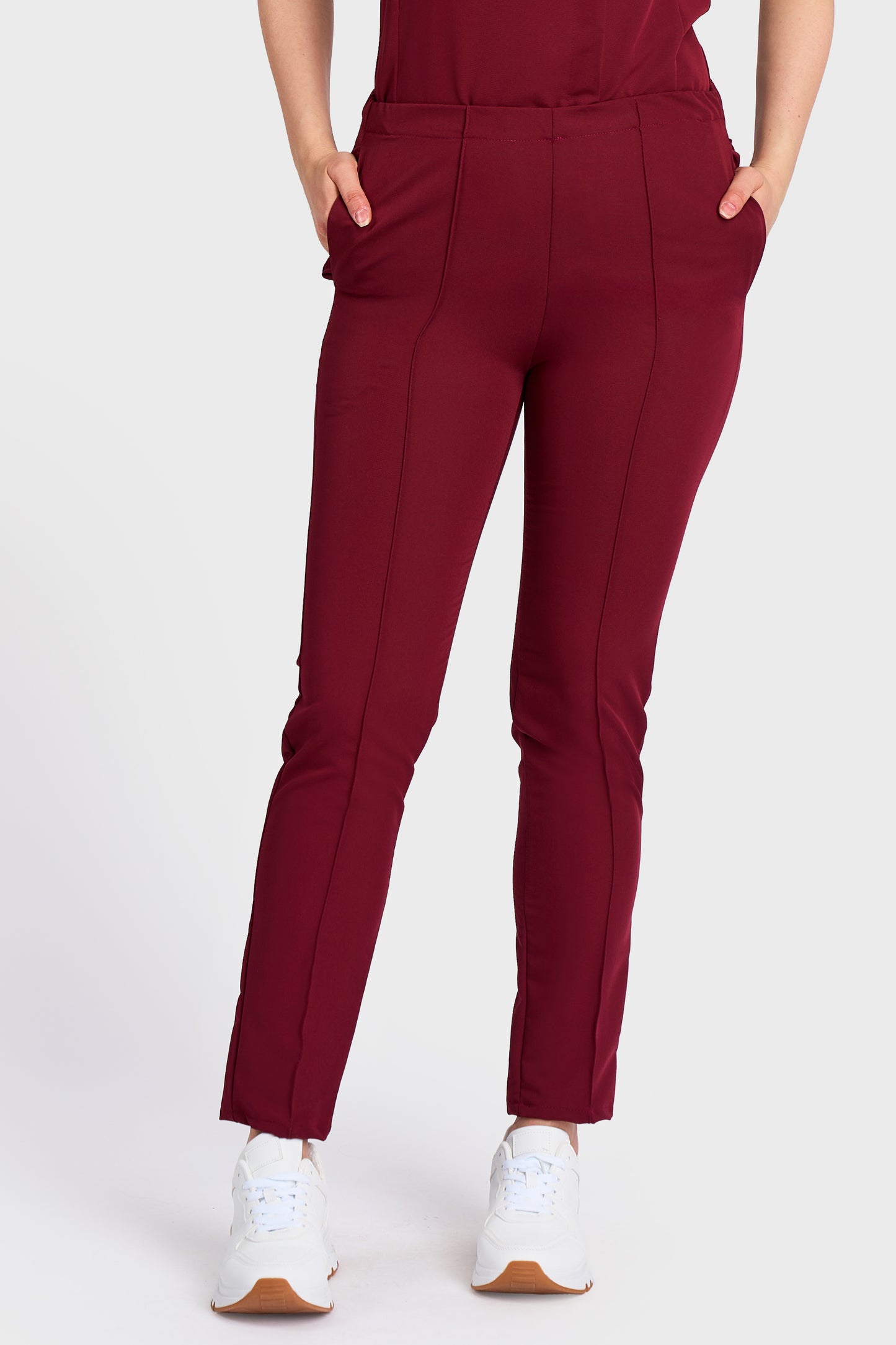Pantaloni Medicali Alisa Femei Stretch - Bordo - vedere frontala - material elastic - Akitex
