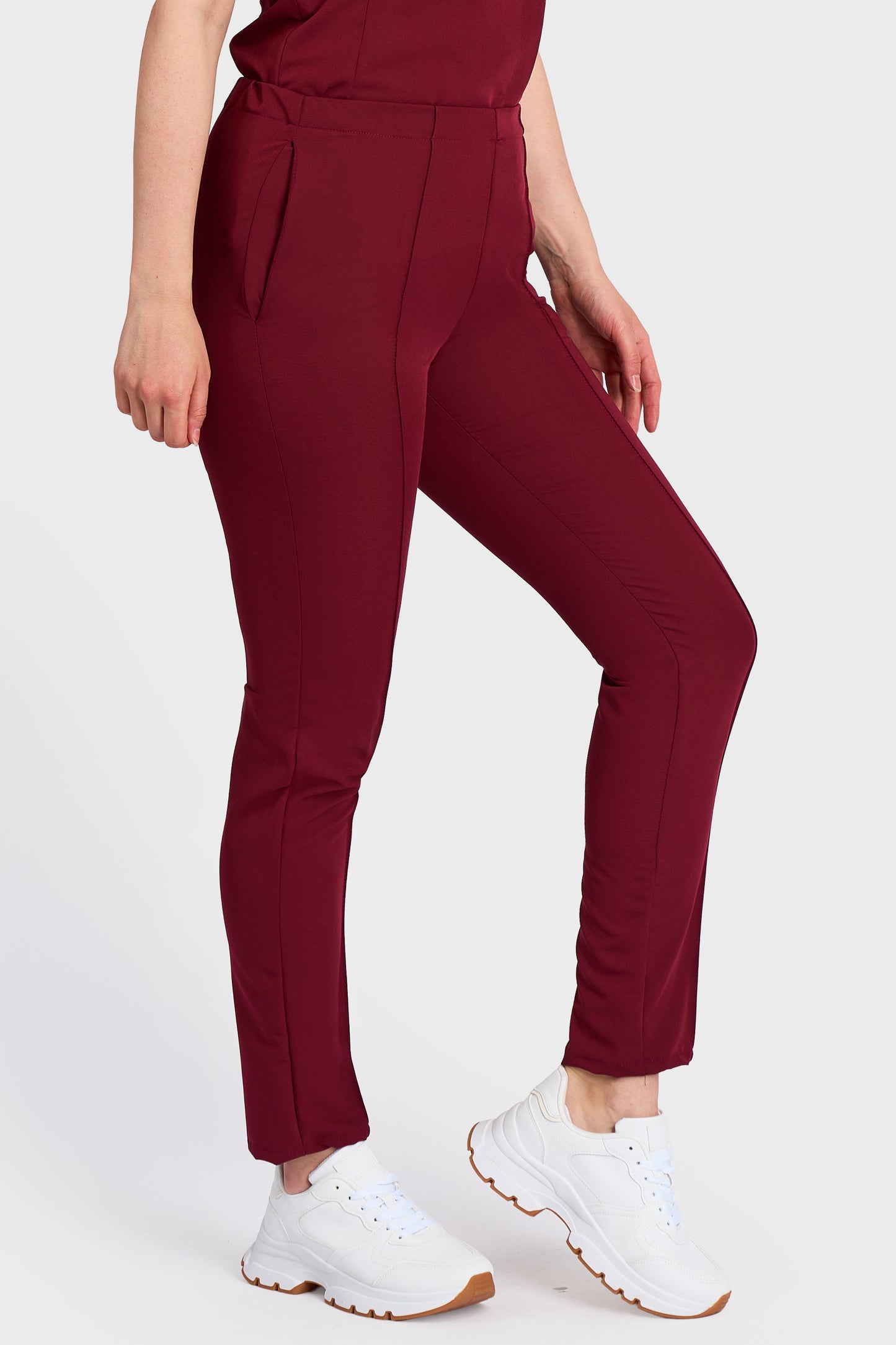 Pantaloni Medicali Alisa Femei Stretch - Bordo - vedere laterala - material elastic - Akitex