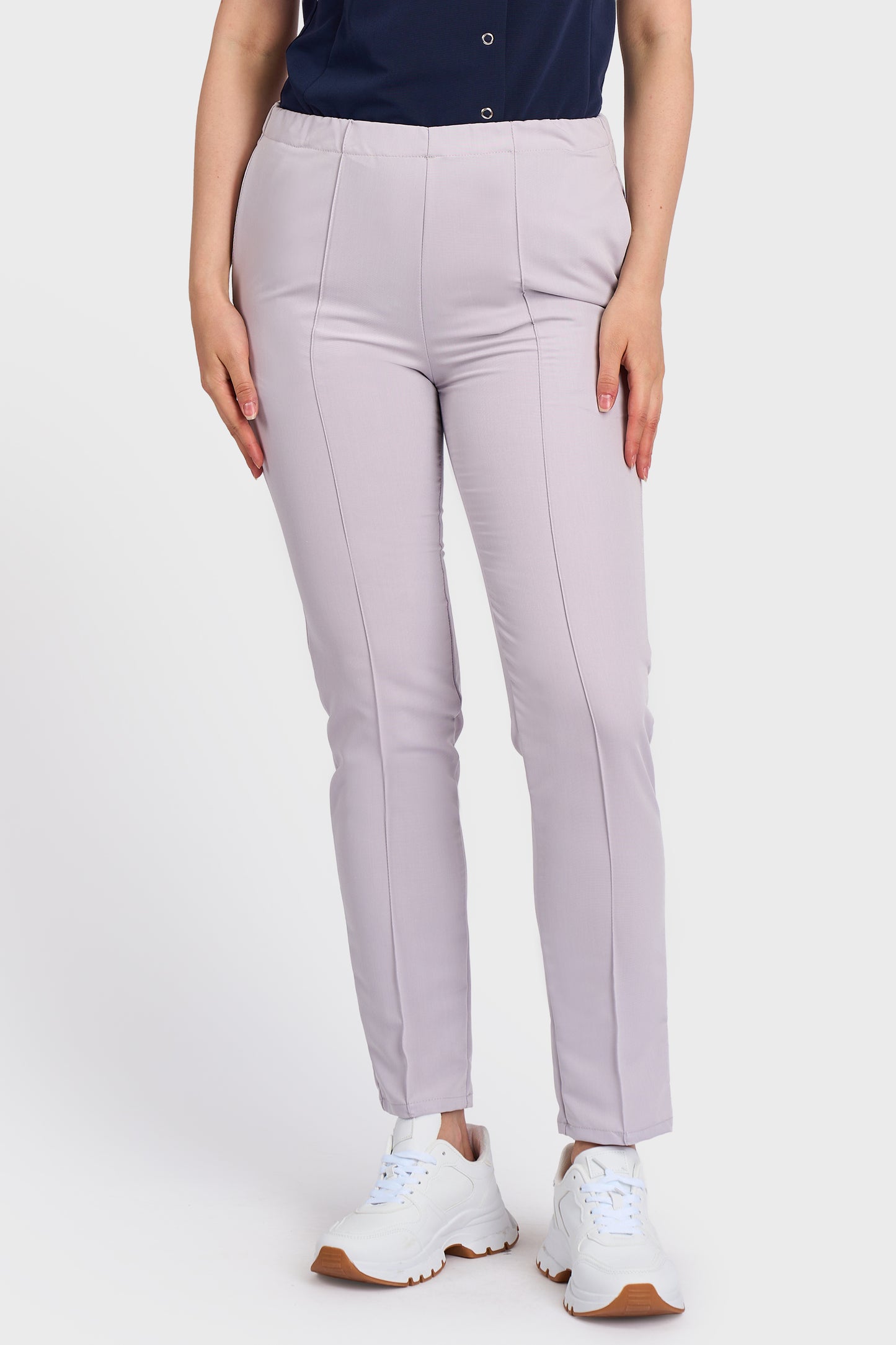 Pantaloni Medicali Alisa Femei Stretch - Gri - vedere frontala - material elastic - Akitex
