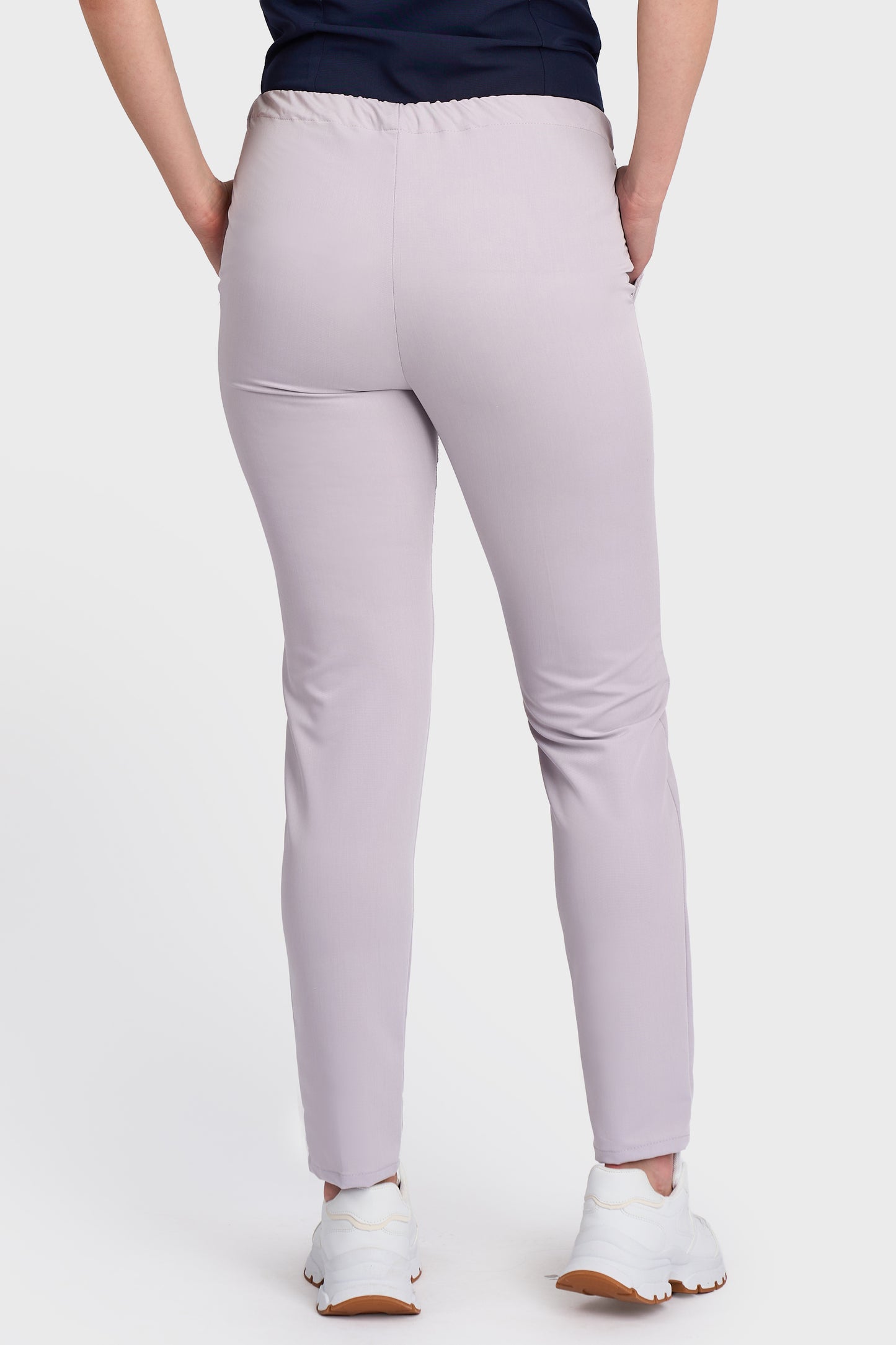 Pantaloni Medicali Alisa Femei Stretch - Gri - vedere spate - material elastic - Akitex