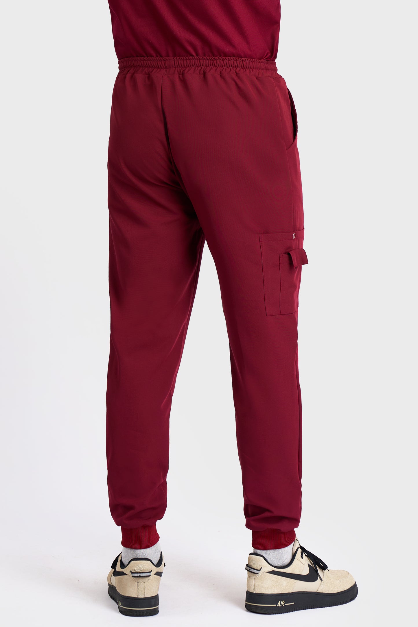 Pantaloni Medicali Joger Barbati Stretch - Bordo - vedere spate - material elastic - Akitex