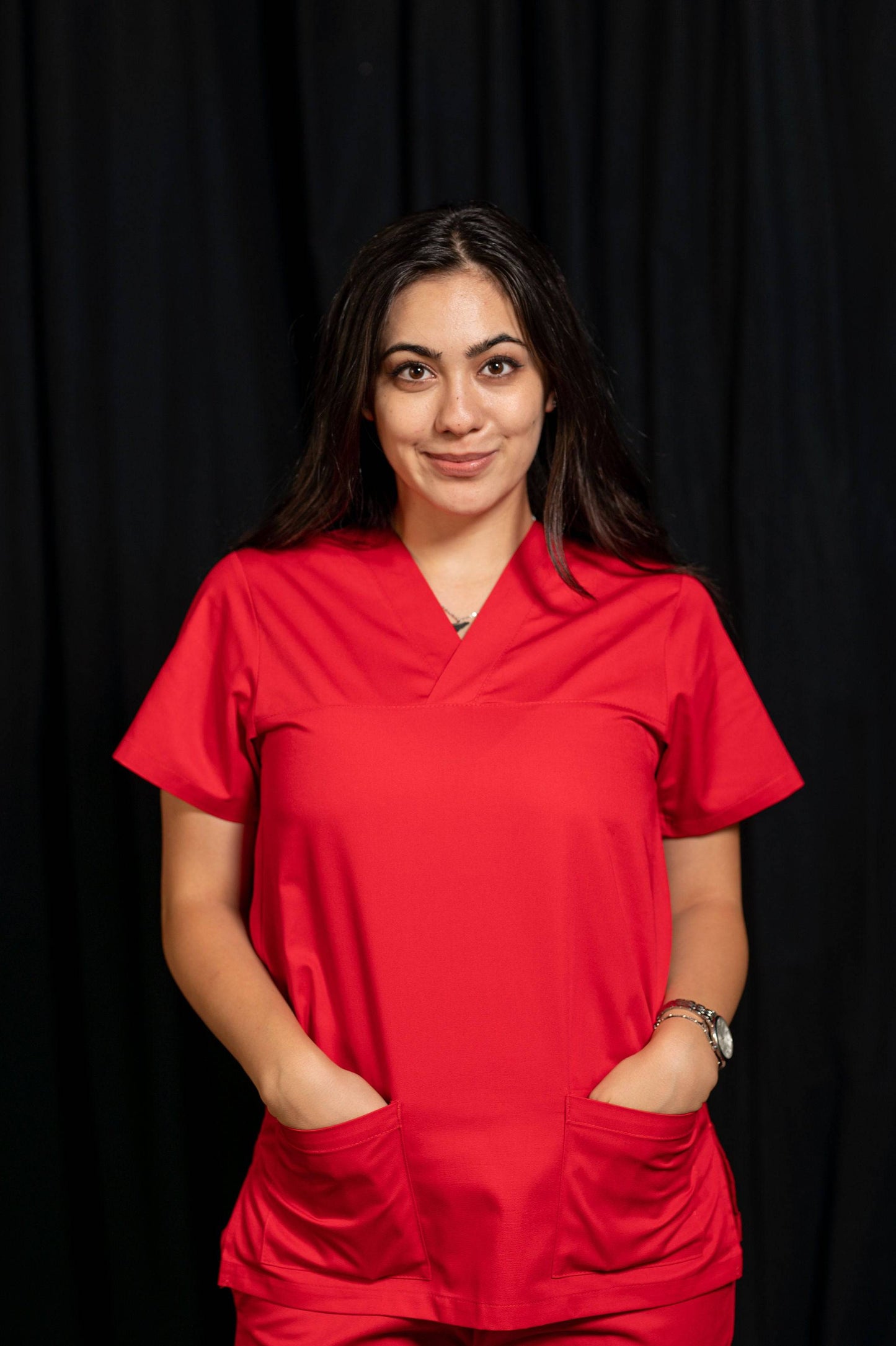 Bluza Medicala Frieda Femei - Rosu - vedere frontala - Akitex 