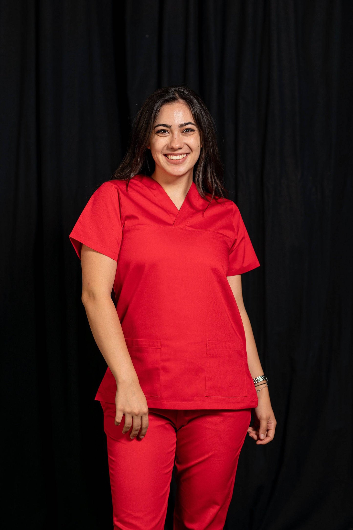 Bluza Medicala Frieda Femei - Rosu - vedere totala - Akitex
