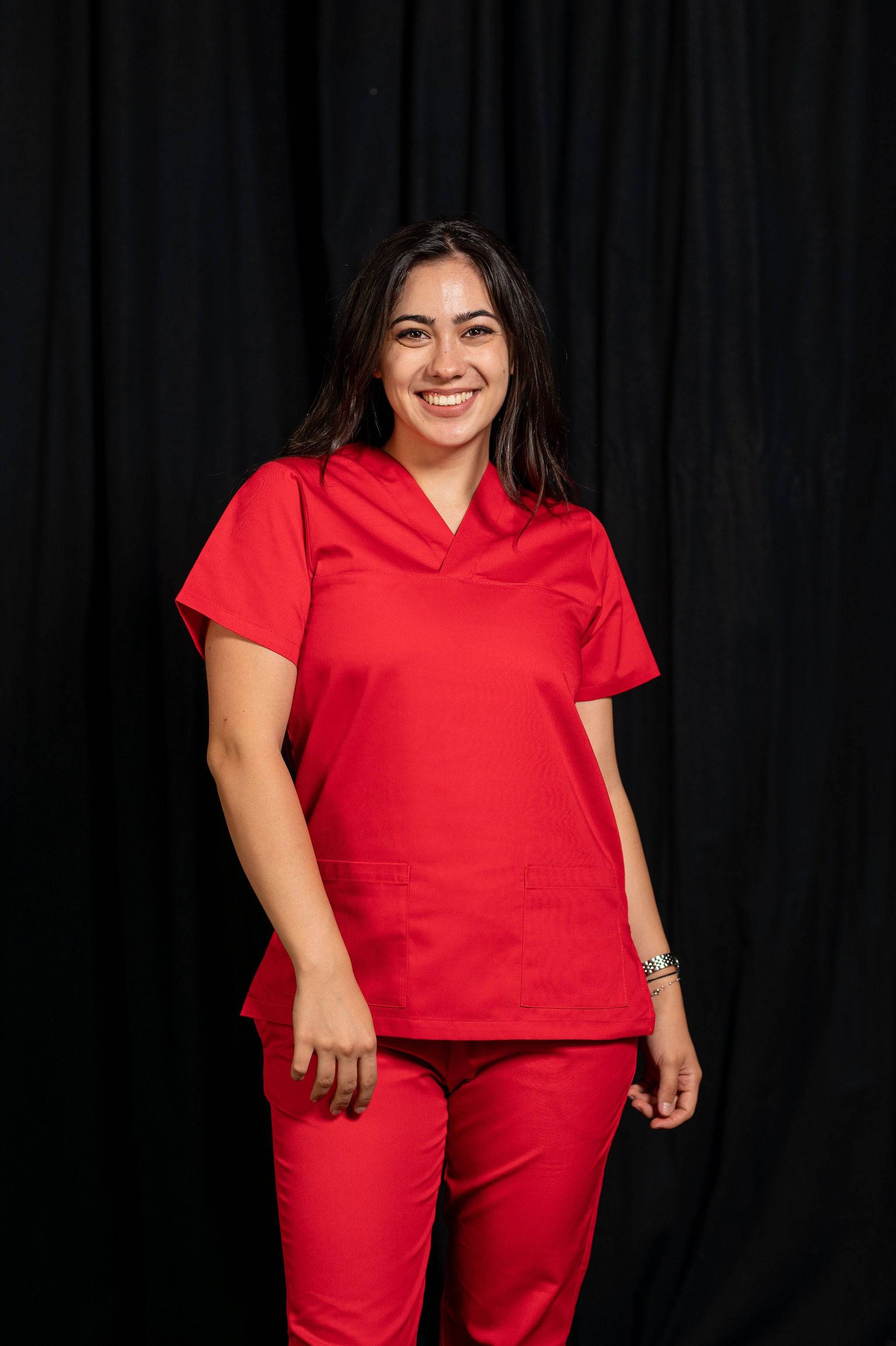 Bluza Medicala Frieda Femei - Rosu - vedere totala - Akitex