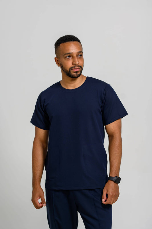 Bluza Medicala Oliver Barbati Stretch - Navy - vedere frontala - material elastic - Akitex 