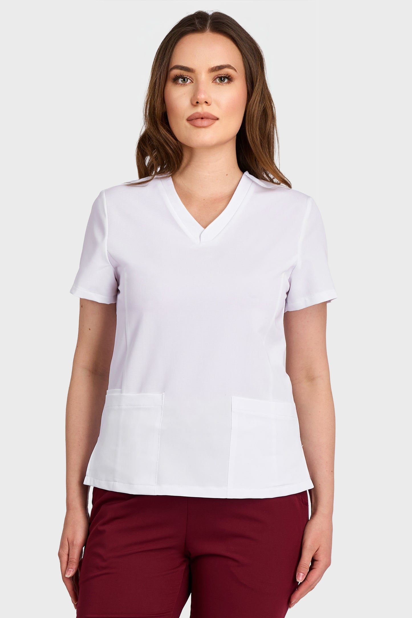 Bluza Medicala Rafaela Stretch  - Alb - vedere frontala - material elastic- Akitex 