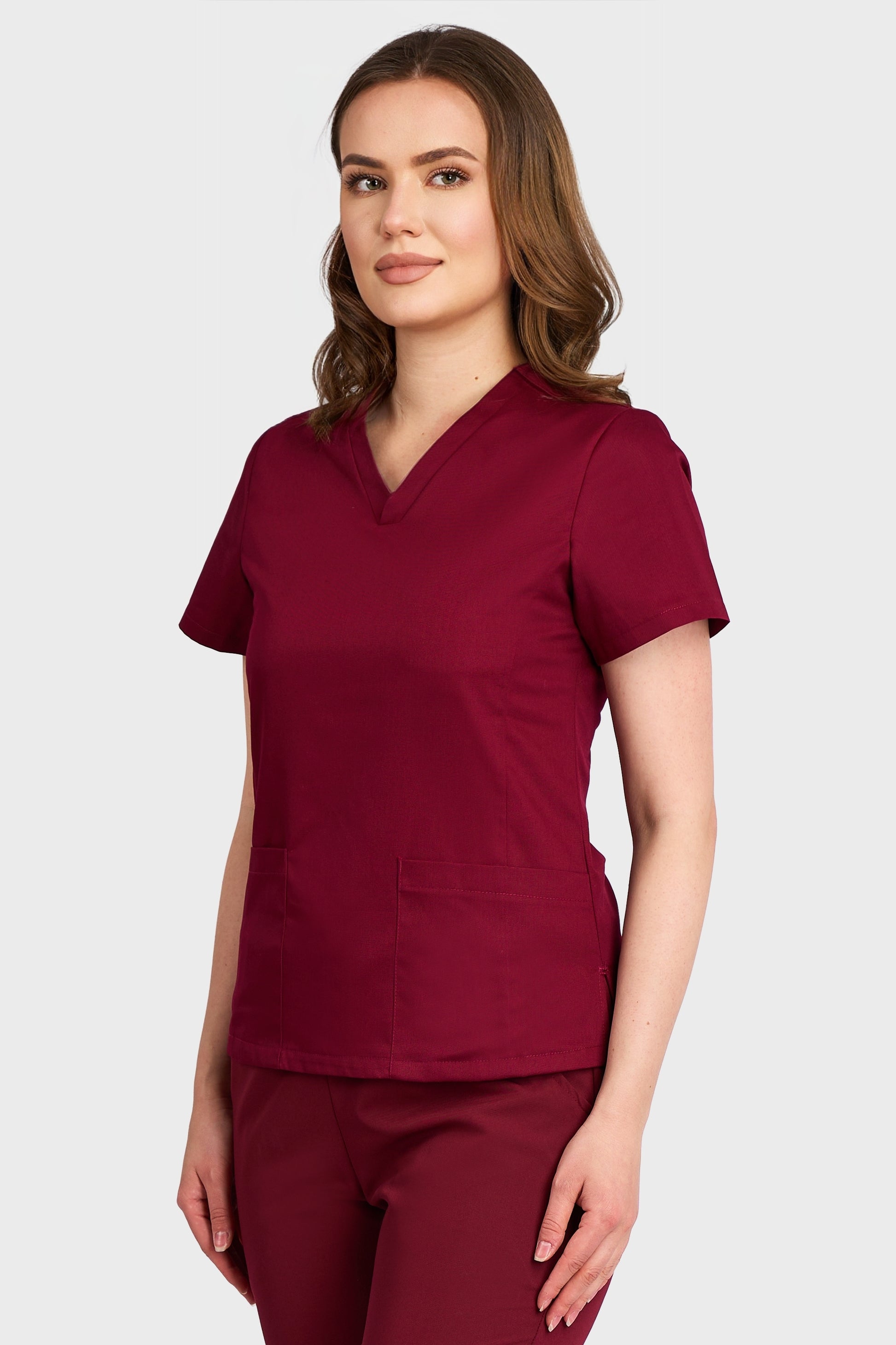Bluza Medicala Rafaela Stretch  - Bordo - vedere laterela - material elastic - Akitex 