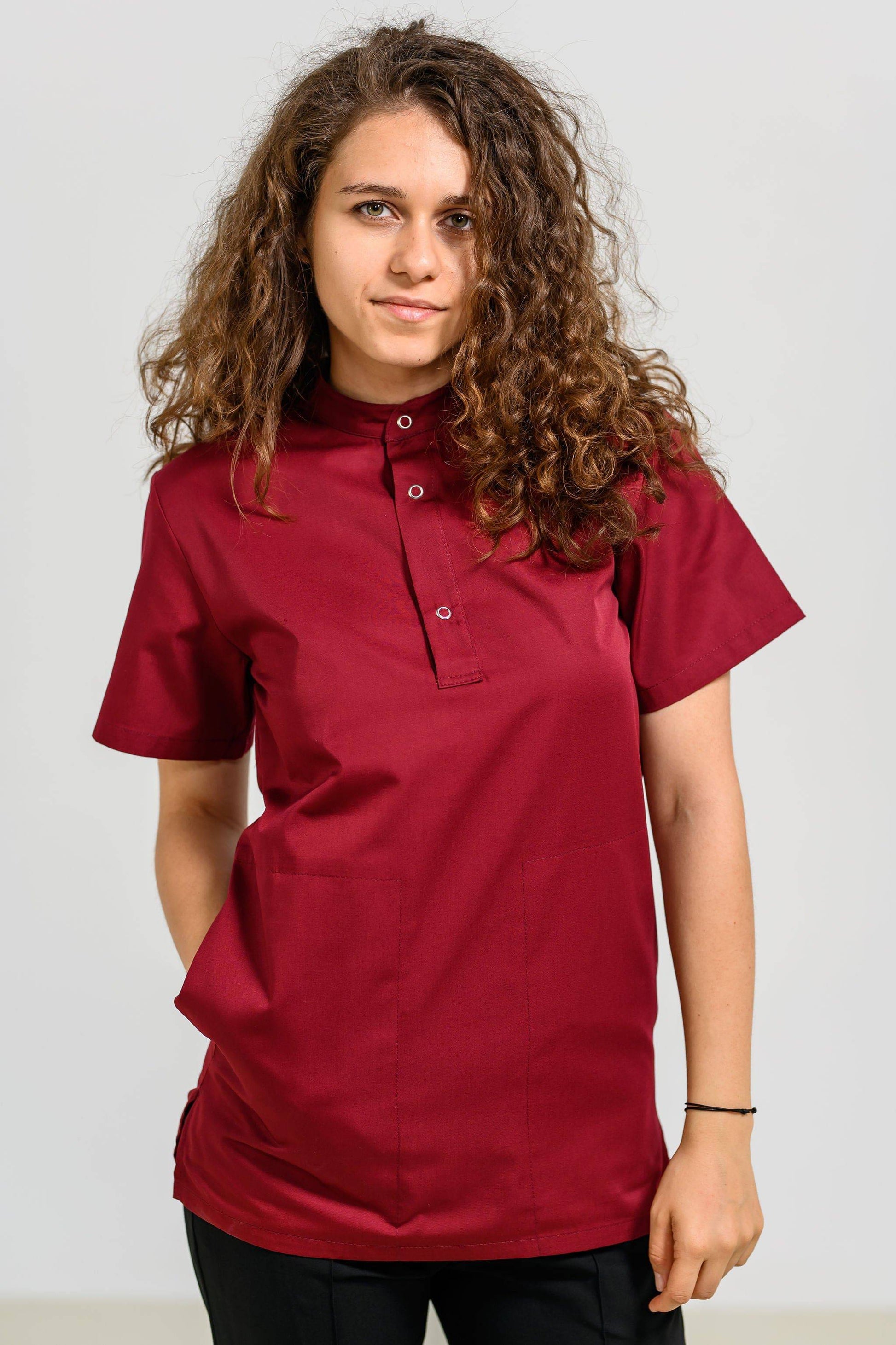 Bluza Medicala Valuca - Bordo - vedere frontala - Akitex