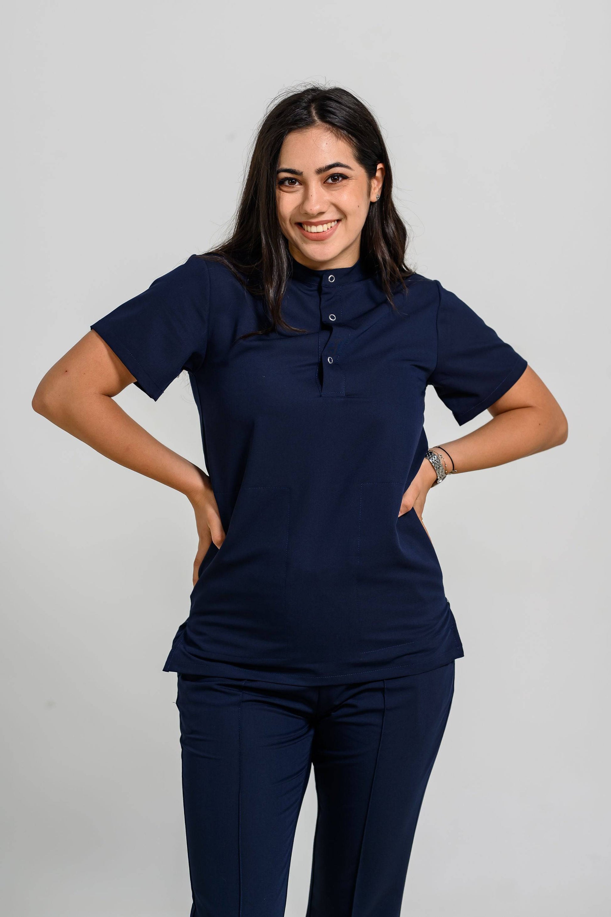 Bluza Medicala Valuca STRETCH Femei - Navy - vedere totala - material elastic - Akitex 