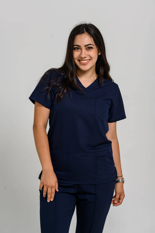 Bluze Medicala Sandro Stretch Femei - Navy - vedere frontala - material elastic - Akitex 