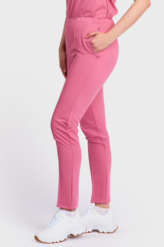 Pantaloni Medicali Alisa Femei Stretch - Roz - vedere laterala - material elastic - Akitex 