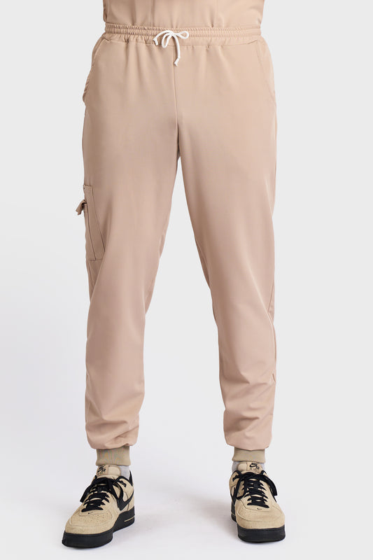 Pantaloni Medicali Joger Barbati Stretch - Safari - vedere frontala - material elastic - Akitex 