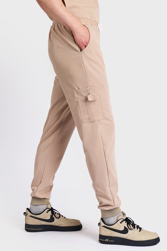 Pantaloni Medicali Joger Barbati Stretch - Safari - vedere laterala - material elastic- Akitex 
