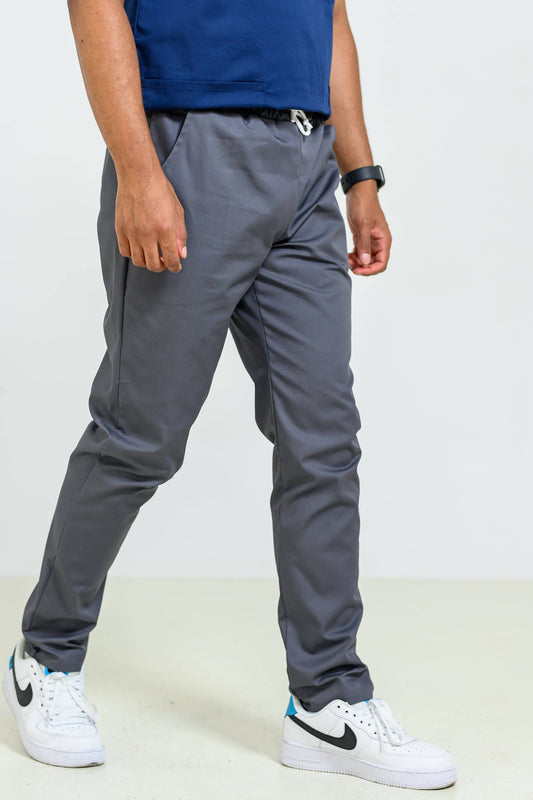 Pantaloni Medicali cu elastic si snur Barbati - Gri - vedere laterala - Akitex 